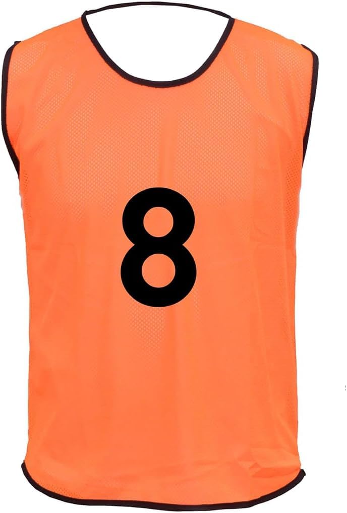 10 MESH BIBS FOOTBALL TRAINING SPORTS BIBS PRINTED NUMBER (1-10 OR number of your choice) Front & Back (Orange (Back Only), Youth(Mens S to M))