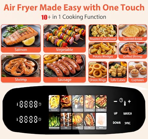 Double-layer extra-large capacity air fryer,2 vertical drawers,space-saving design,6L+6L & 12-liter capacity,with viewing window,10 preset menus,includes tongs,air fryer oven combo - Image 7
