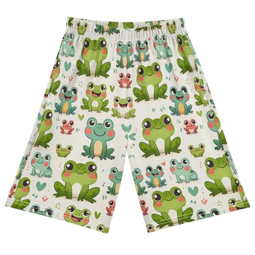 ALAZA Cute Frog Love Heart Cartoon Pajama Shorts Elastic Waist Casual Sleep Shorts with Pockets Size 6-14