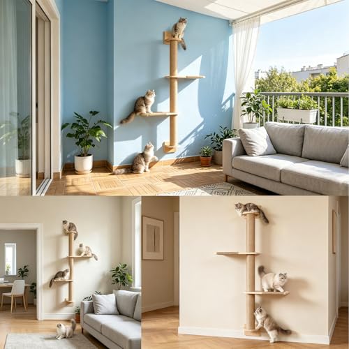 Árbol para gato de pared 3 niveles 47 pulg con cuerda de yute miniatura 5