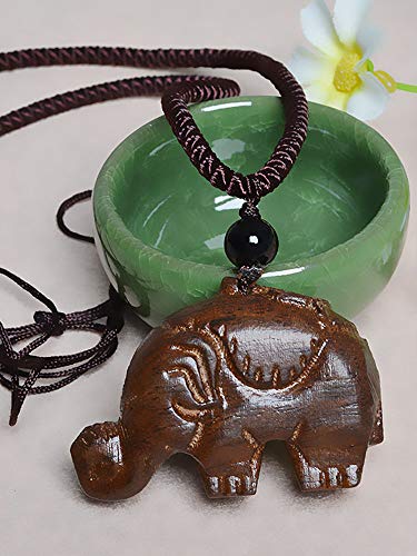 Andoer Mulheres étnicas joias antigas Peixe da sorte pingente de madeira colar longo boêmio vintage