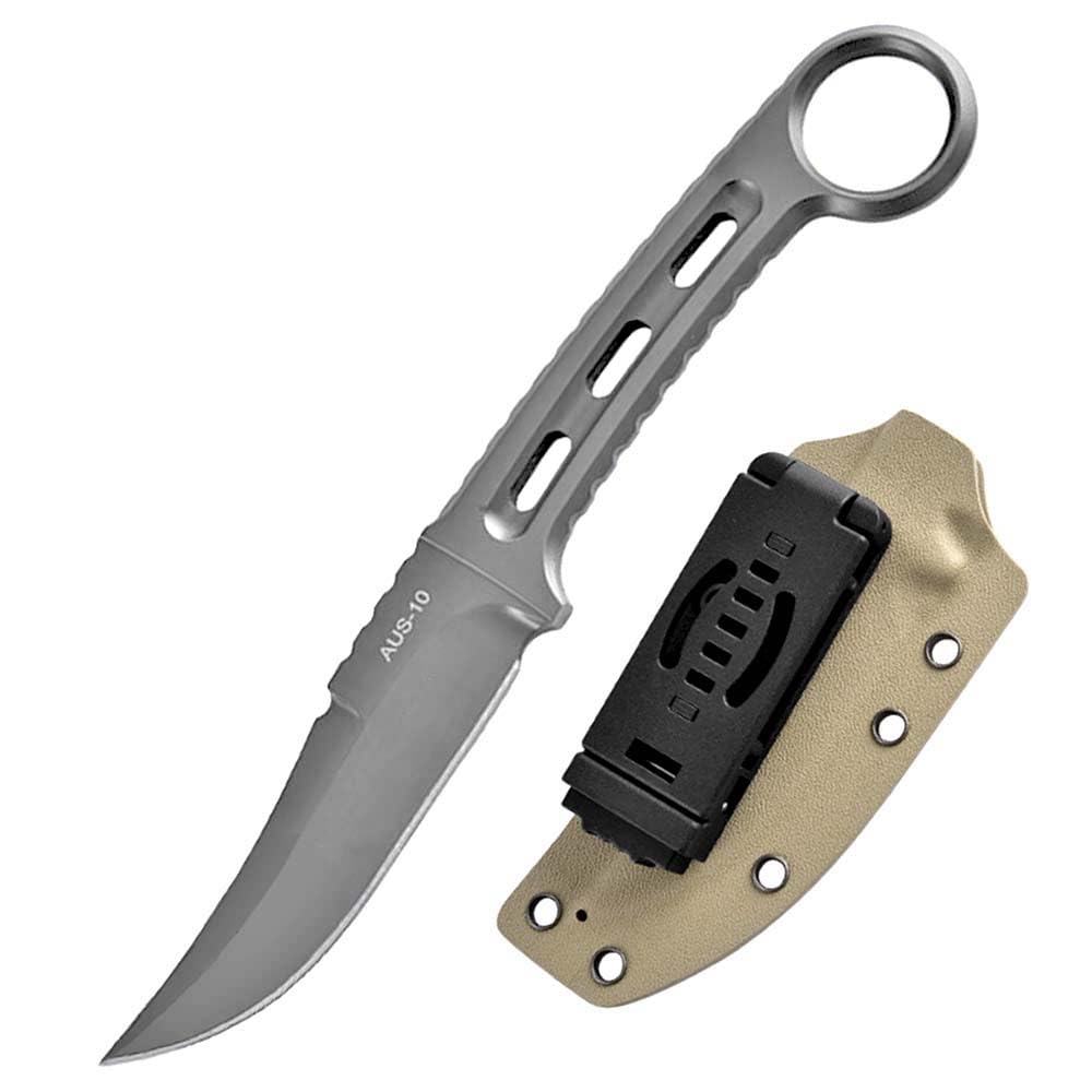 Festes Gegen Full Tang messer Edc Outdoor Jagdmesser Feststehende klinge tanto, gegen Einhandmesser, gerade scharfe stahl messer AUS10 griff, survival fixed neck knife, Gürtelmesser mit Kydex scheide