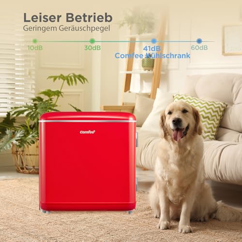 Comfee' RCD50RE2EURT(E) kleiner Kühlschrank, 47 Liter, Retro-Design, Mini-Kühlschrank mit Mono-Tür, einstellbarer Thermostat, leise, geeignet für Zuhause, Büro und Hotel, Rot [Energieklasse E]