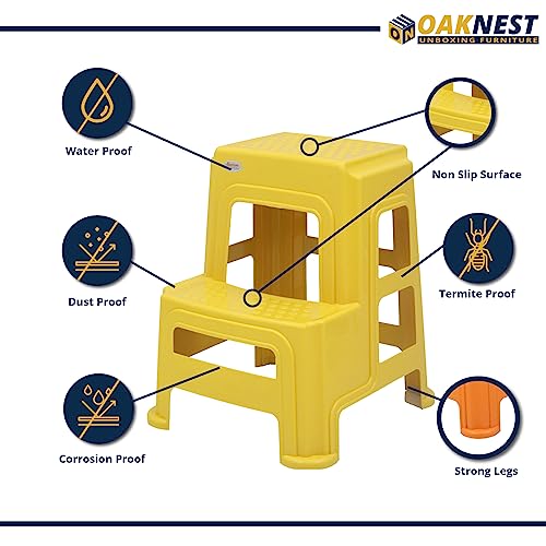 Image of Oaknest Unboxing Furniture Supreme 2-Step HeavyDuty Plastic Multi Purpose Stool for Home,Office and Kitchen Use (Color: Yellow|Count: 4 Pc)