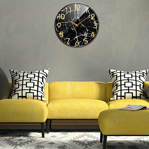 Naanle 3D Stylish Black Marble Stone Print Round Wall Clock, 9.5 Inch Silent Battery Operated Quartz Analog Quiet Desk Clock For Home,Office,School #TOP3