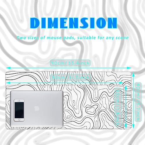 Desk Mat, White Topographic Contour Map Extended Gaming Mouse Pad Large, 35.4"X15.7" Big Mouse Pad With Non-Slip Base And Stitched Edge, Long Computer Keyboard Mouse Mat For Home Office Work #TOP3