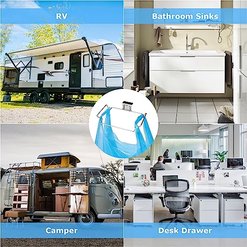 Image of WOPPLXY 4 Pcs Stainless Steel Trash Bag Holder for Kitchen Cabinets Doors and Cupboards, 9.25 x 6 x 1.77 Inch Under Sink Bag Holder for Plastic Bags, Garbage Bag Holder for Cabinet