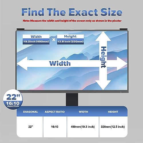 Image of Computer Privacy Screen Filter 22 Inch, 9H Hardness Hanging Computer Screen Privacy Shield Compatible with 16:10 Widescreen Monitor, Eye Protection and Blue Light Blocks