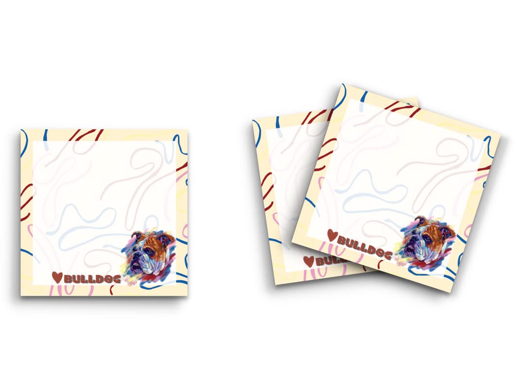 Sticky Notes 3 Pack 3"x3" 50 Sheet Count Per Pad, Bulldog, Cute Funny Memo Note Pads Stationery Journal Planner Paper