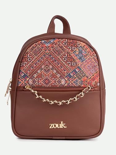 Image of ZOUK Mayra Mini Daypack | Stylish Vegan Leather Backpack for Women with Water-Resistant Lining | Handcrafted Small Day Bag with Gold Zip & Adjustable Straps |