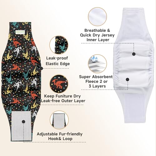 Image of wegreeco Washable Male Dog Belly Band (Stylish Pattern) - Pack of 3 - Dog Diapers Male - Washable Male Dog Belly Wrap (Dinosaur Fossils, Large)