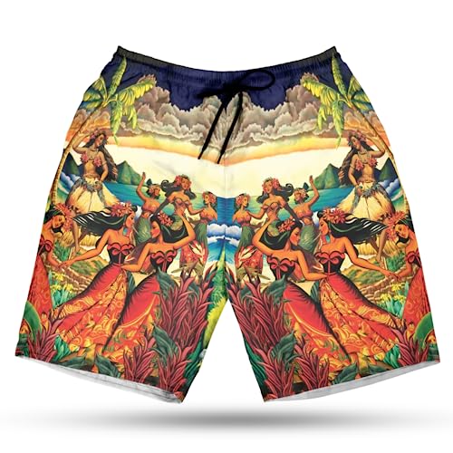 Hula Girl Men's Swim Trunks - Hula Dancer Quick-Dry Hawaiian Swim Shorts for Men Series 06