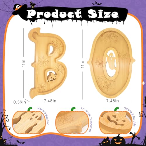 Image of 3PCS Wooden Halloween Charcuterie Board Set - Boo Letters (with 14 Balloons) - Halloween Party Table Decoration & Food Tray Platter