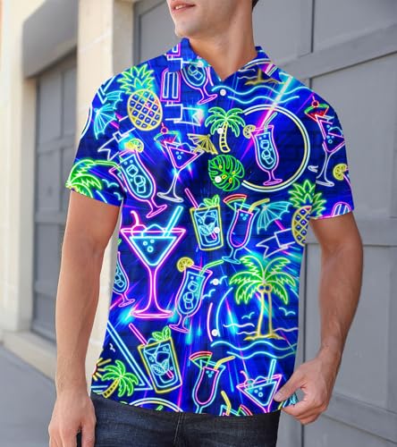 Fanient Mens Hawaiian Shirt Summer 3D Print Casual Short Sleeve Button Down Graphic Aloha Dress Shirts3