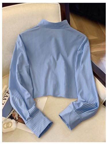 SweatyRocks Women's Striped Button Down Crop Blouse Long Sleeve Collar Shirt Tops with Pocket2