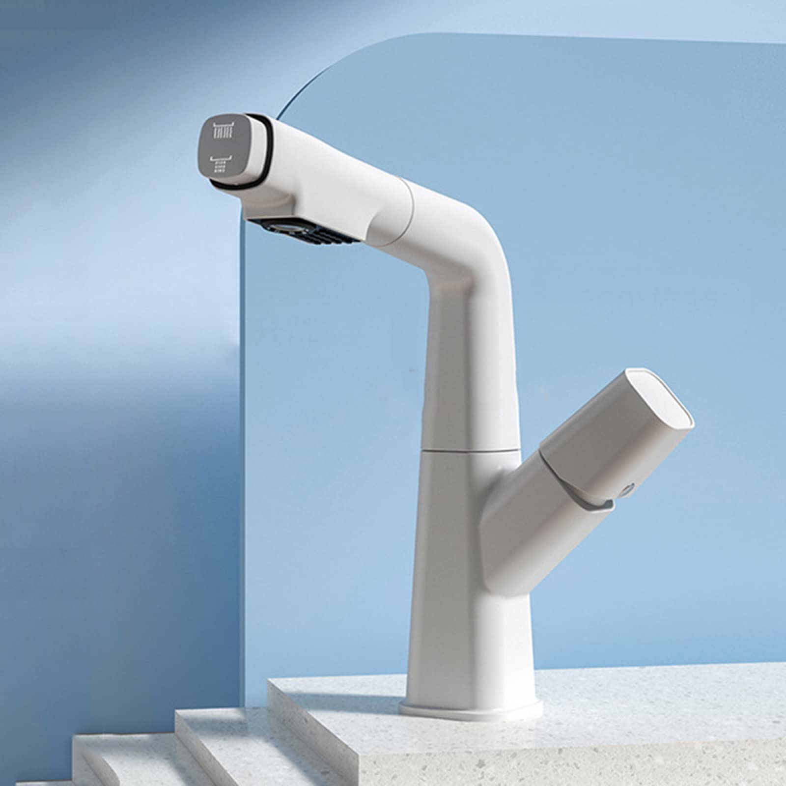 Grifo de lavabo extraíble blanco QYYZTQY monomando giratorio 360 grados para agua fría y caliente 8