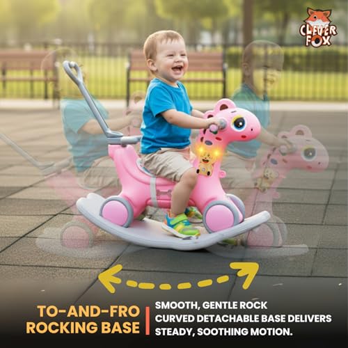 Image of KURB 3-in-1 Ride-on Dino and Rocker for Kids | Multi-Functional | Age 12 Months - 4 Years | Sturdy and Durable | Safety Belt | Child-Safe Plastic (Pink)