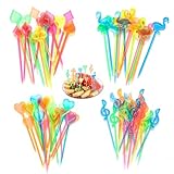 HMCEY 200 Piezas Palillos para Aperitivos de Plástico,Palillos para Brochetas,Palillo Decorativos,Brochetas de Frutas Reutilizables,Palitos de Coctel Multicolor,Palitos Fiesta para Tortas,Snacks