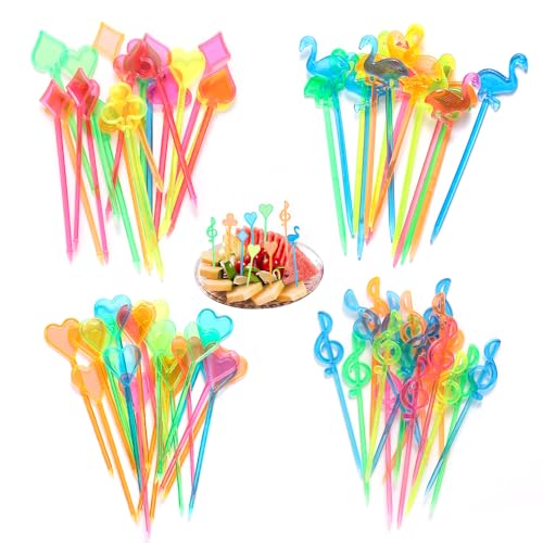HMCEY 200 Stück Obstspieße,Käsepicker Plastik,Spiesse für Snacks Fingerfood,Partypicker Wiederverwendbar,Cockta ...