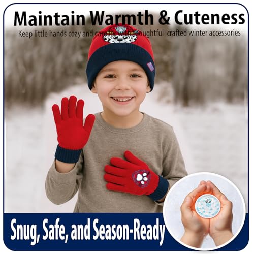 Image of Nicklelodeon Paw Patrol Boy's Winter Hat and 2 Pair of Gloves or Mittens Set (Toddler /Little Boys) Size Age 4-7, Paw Patrol Reversible Glove with Handwarmers
