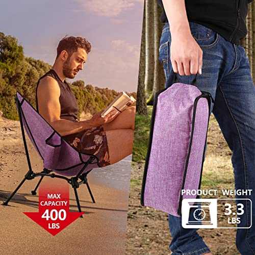 Banzk Camping Chairs Outdoor Folding Chair Portable Backpacking Low Small Compact Collapsible Camping Chairs Cationic Fabric For Beach, Picnic, Travel, Hiking, Bbq - Purple #TOP6