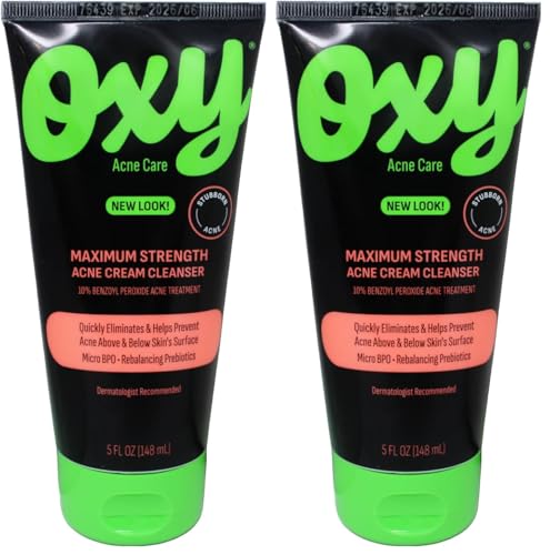 Oxy Acne Medication Face Wash - Maximum Action with Maximum Strength 10% Benzoyl Peroxide (5 Fl Oz) (Pack of 2)