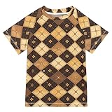 Yellow Brown Plaid Boy Bathing Suit Sun Protection Tshirts Swimwear Beach Tops 3T
