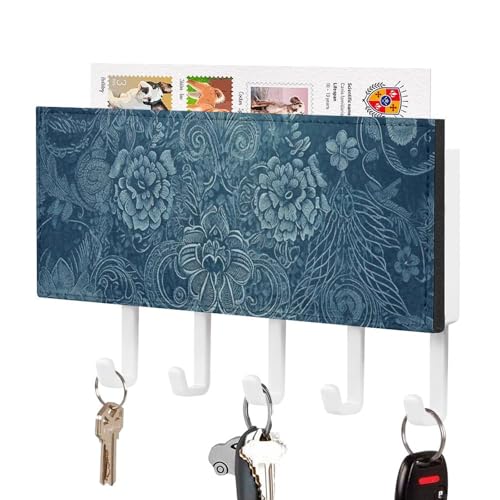 Colgador de llaves de pared con encaje floral azul de gran resistencia 2