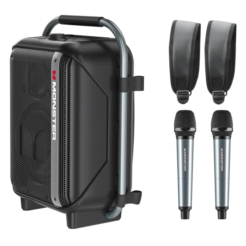 Monster MS-TG2 Traveler Altavoz Bluetooth Portátil, 200 W, IPX5, Bluetooth 5.3, Batería 4000 mAh, con Micrófono Dual, Entradas AUX/TF/USB, 41.1x29.7x19.3 cm