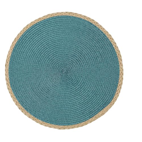 40cm Natural Braided Round Placemats, Table Mats Washable Heat Resistant Table Mats for Kitchen Home Indoor Outdoor Decoration (Blue)
