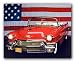 1956 Red Cadillac with U.S. Flag Vintage Classic Car Wall Decor Art Print Poster (16x20)