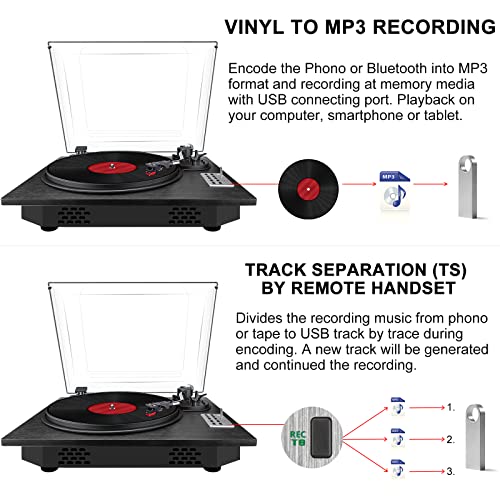 Vinyl Record Player, 3 Speed Turntable with Bluetooth Built-in Speakers Record Player Vinyl USB Direct MP3 Recording Phonograph Player, Adjustment Counterweight Pitch Control, Balck - Les Beatles, Paul McCartney, John Lennon, RIngo Starr, George Harrison Vinyl Record Player, 3 Speed Turntable with Bluetooth Built-in Speakers Record Player Vinyl USB Direct MP3 Recording Phonograph Player, Adjustment Counterweight Pitch Control, Balck – Image 6