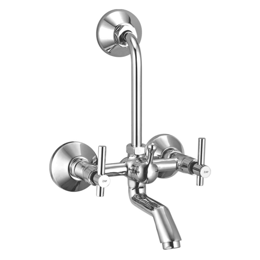 ZAP Brezza 2-in-1 Brass Wall Mixer Tap with Overhead Shower Provision & 125mm Long Bend Pipe | Chrome Finish | Bathroom Wall Mounted Bath Fitting | Durable Brass Construction