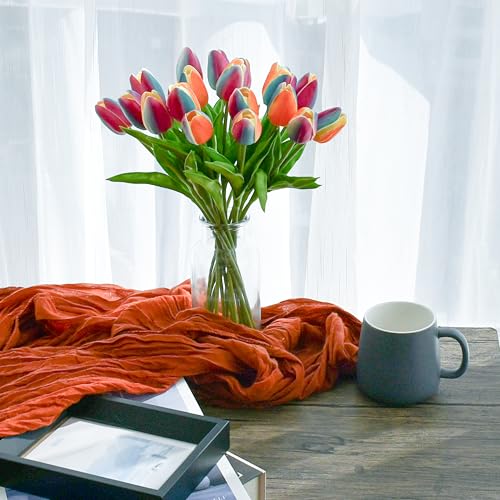 Image of Mandy's 20pcs Artificial Rainbow Orange Tulips