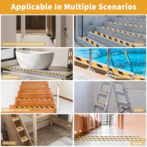 Antirutsch Streifen 2 Rollen von 10M x 50MM, Antirutsch Klebeband Streifen mit Selbstklebend, Schwarz-Gelbes Rutschfestes Klebeband Treppen für rutschfeste Treppenstufen im Innen- und Außenbereich