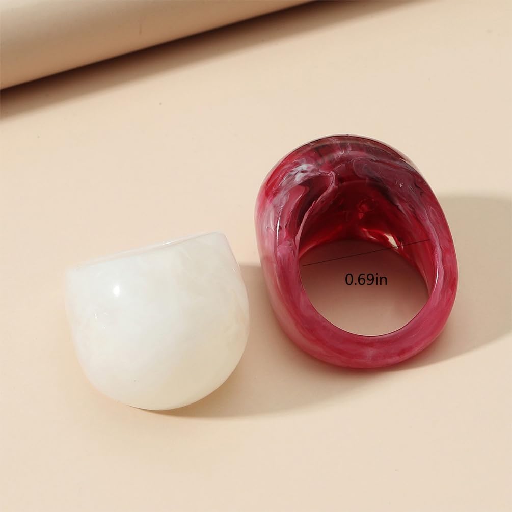 2Pcs Chunky Resin Knuckle Dome Rings Set for Women Dainty Large Y2k Acrylic Finger Nail Ring Pack Big Two Tone Plastic Statement Jewelry Gifts - Image 2
