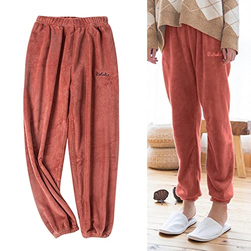 oshhni 2 Peças de Pijama Feminino de Inverno Calças de Dormir Roupas de Veludo Calças para Ambientes