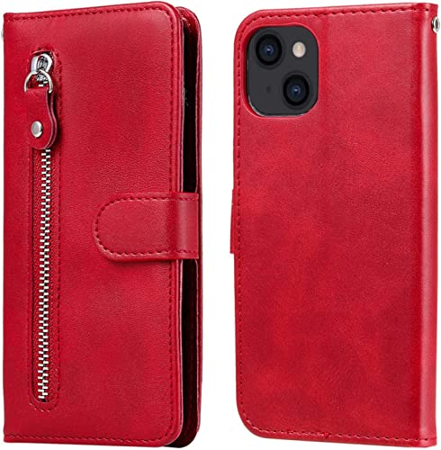 Étui iPhone 13 Pro rouge en cuir PU vintage avec fentes cartes