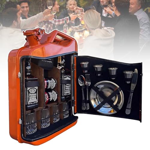 Jerry Can Creative Wine Cabinet, Whiskey Display Bar, Lockable Portable Storage Box, Iron Shell + Solid Wood Interior, Surprise Present for Men/Boys,Red