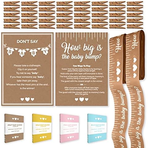 Party Hearty Funny Baby Shower Games for Girl or Boy, Set of 2: How Big is The Baby Bump & Don't Say Baby, Kraft Cover