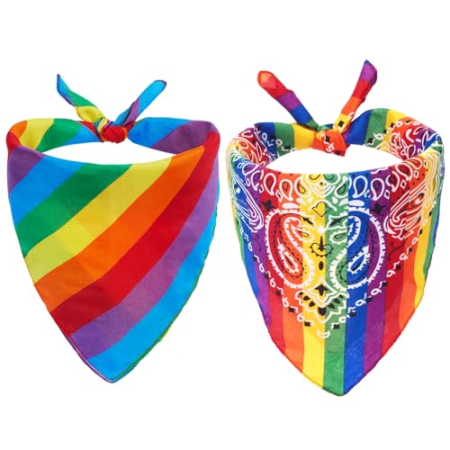 Aqltidiz 2 Pack Rainbow Bandanas Colorful Scarf Multi-Purpose Headband Cowboy Handkerchief Dog Scarf for Large Dogs