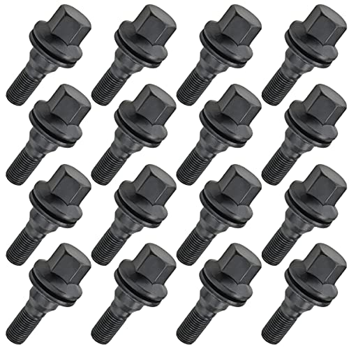 C CARBONADO Lot de 16 Boulons de Roue M12x1,25 Clé 17 mm Noirs pour Jantes Aluminium et Acier