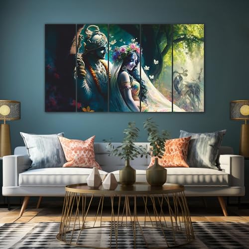 Image of The Castle Decor Lord Radha krishna painting | Multiple Frames Wall Art Painting for living room,Bedroom,Drawing room,Hotels Wooden Framed-Digital Painting (Multi Color - Design 1, 27x48 Inch)
