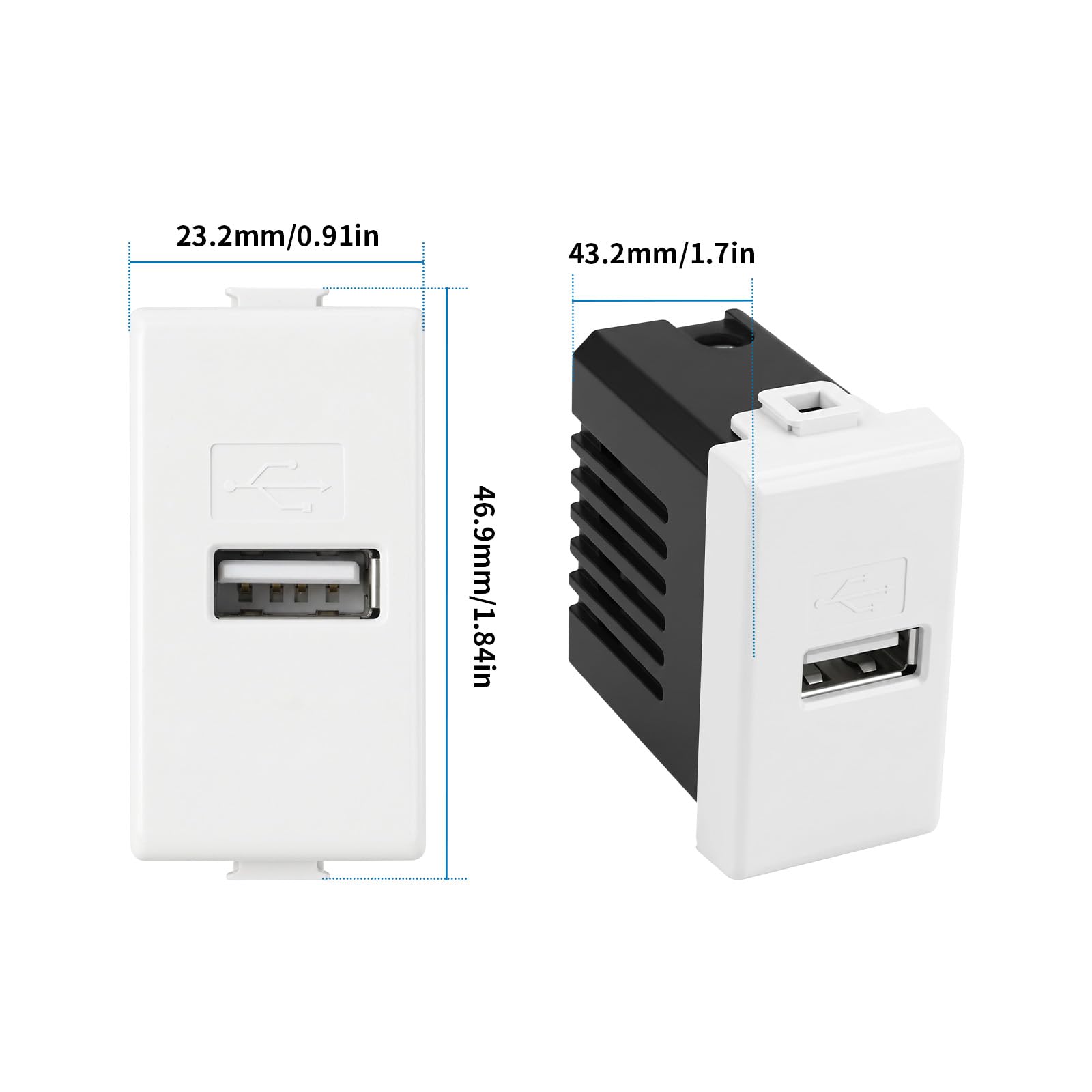 Set mit 10 Stück USB-Steckdose Wandmodul Ladegerät 1 Platz 5 V 2,1 A Unterputz-Netzteil kompatibel Serie Matix Frucht Box 503 Weiß Universal Ladegerät Smartphone Tablet Elektrostecker