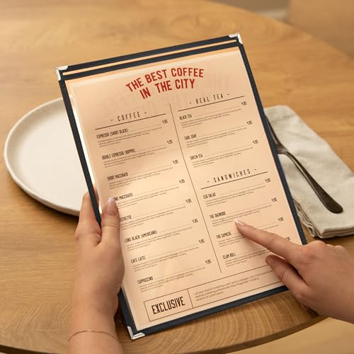 Image of Ilyapa 60 Pack of Restaurant Menu Covers 8.5 x 11 - Single Page Cover, 2 View Sleeves - Restaurant Plastic Menu Holder - Fits 8.5 x 11 Inch Paper