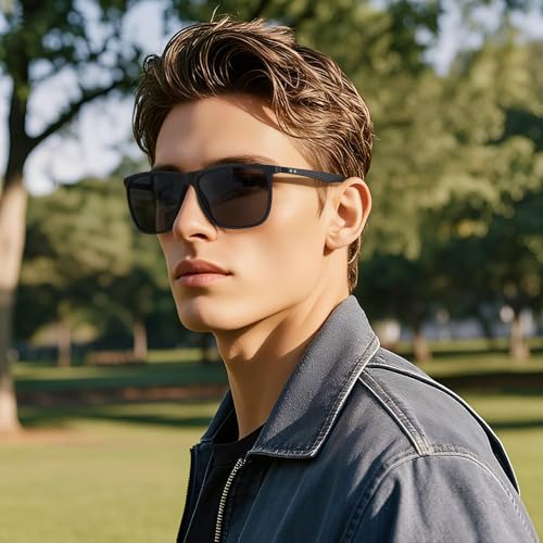Image of HAOLOTA Polarized Sunglasses for Men Ultralight Carbon Fiber Temple,Square Sunglasses UV400 Protection for Driving /Golf