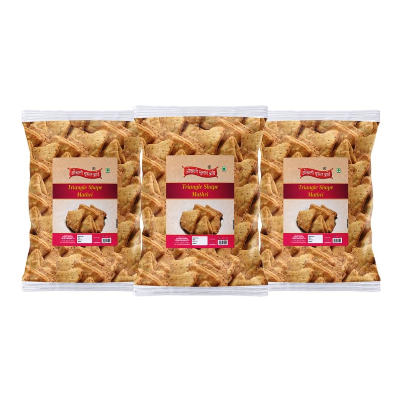 Image of OKHLI MUSAL BRAND Chaat Papdi Bhel Puri | Chat Puri||Chat Papdi||Dahi Bhalla|Dahi Chaat Triangle Trikoni Mathri|Evening Tea Time Snacks Namkeen Crispy Ready to Eat Lachaa Papdi Mathi-1Kg*3Pack