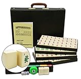 Mose Cafolo Chinese Mahjong X-Large 144 Numbered White Ivory Color Melamine Tiles 1.5 Inch Large Tile with Black Carrying Travel Case Pro Complete Game Set -( Majiang,Mah Jong, Mahjongg, Mah-Jong)