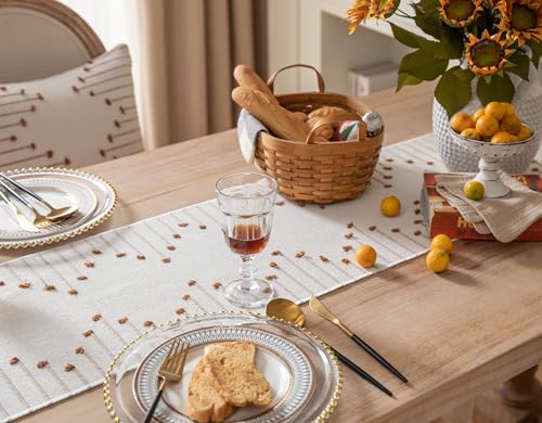 Boho Table Runner 13 x 72 Inch Long Natural Cotton Woven Runner with Tassels for Home Dining Table décor, for Modern Farmhouse Decor Coffee Table Runner, Brown and Beige by Caflife - Image 3