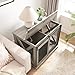 GOWE Farmhouse Dog Cage Crate Furniture with Sliding Barn Door, Farmhouse Wooden Dog Kennel End Table with Flip-top Plate Dog House with Detachable Divider for Small/Medium/Large Dog Gray
